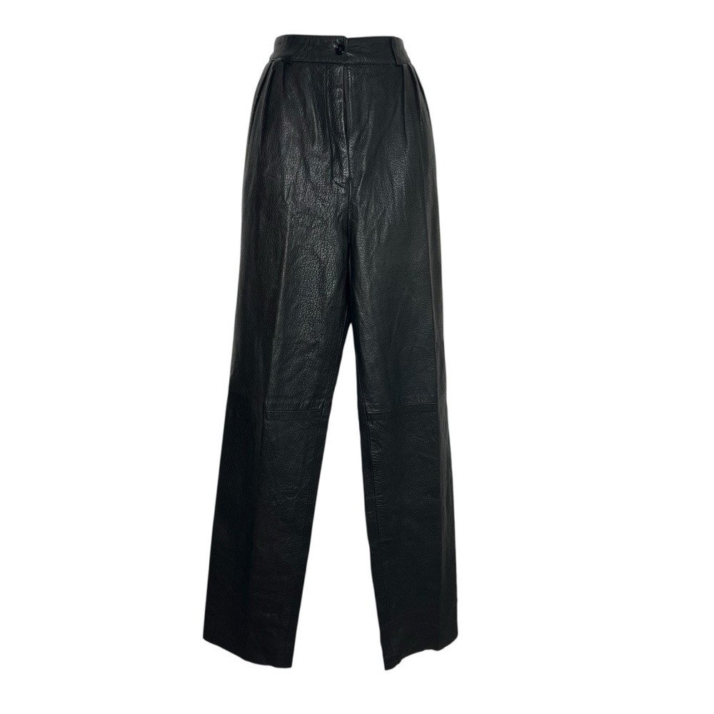 VINTAGE 80s 90s Y2K Black Pebble Lambskin Leather Goth  Pants HighRise 12